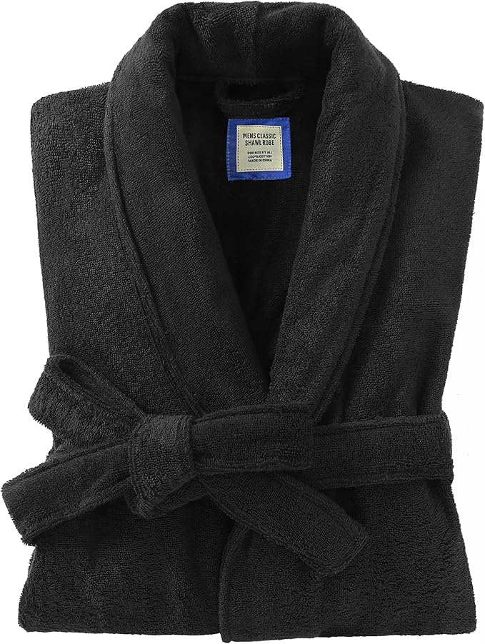 Men's Robe,Pure Cotton Robe for Men,Absorbent Bathrobe,Luxurious Terry Cloth Bathrobe with Shawl Collar