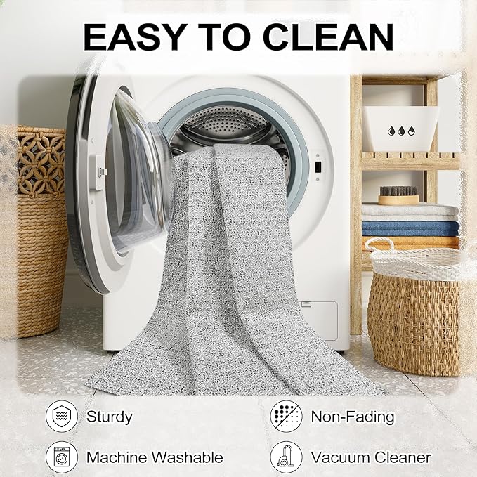 Collive Small Bathroom Rug 2x3, Washable Entryway Rugs Rubber Backed Indoor Doormat, Gray Woven Cotton Kitchen Carpets Boho Farmhouse Throw Mat for Bedroom Entrance Front Door