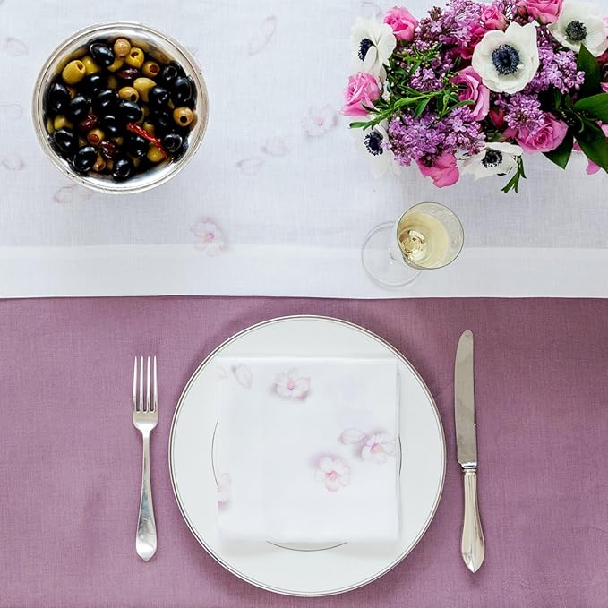 Huddleson Blossom Print Italian Linen Napkin (Set of Four) Luxury Made in US