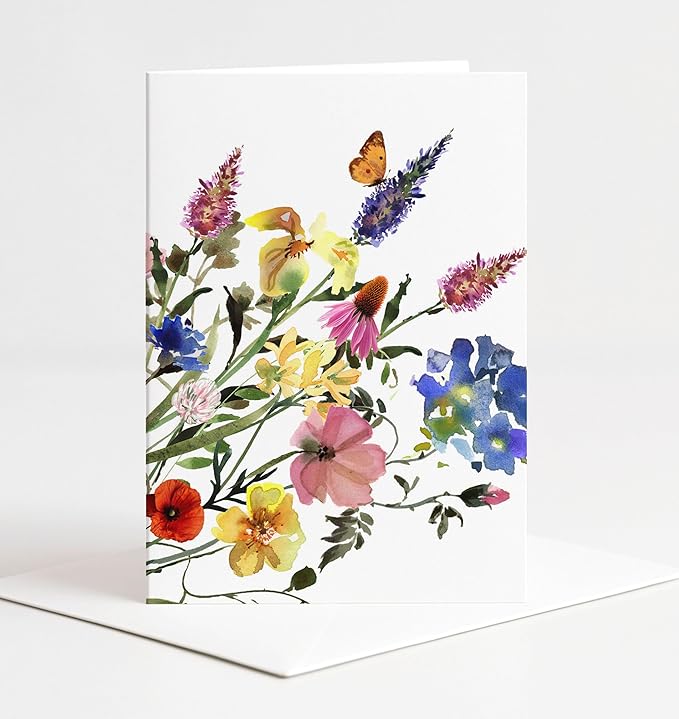 Wildflowers Greeting Cards - Set of 10 All Occasion 5x7 Note Cards with Envelopes. Blank Inside. Watercolor Designs of Wildflower Bouquets