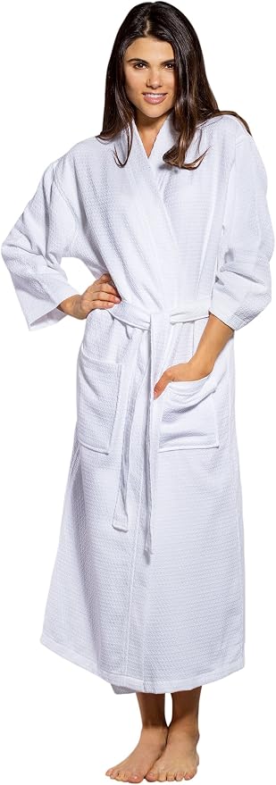 Turquaz 100% Turkish Cotton White Waffle Kimono Unisex Spa Robe