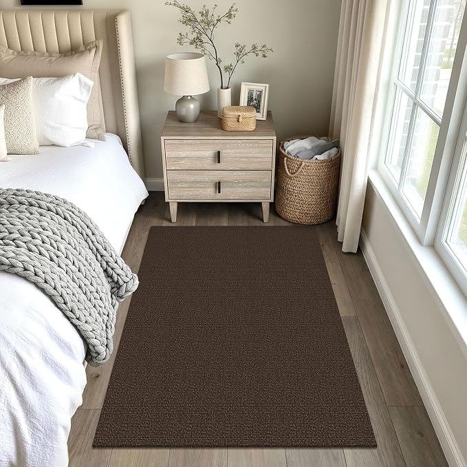 EARTHALL Washable Area Rug 4x5 Ft Non Slip Rugs for Entryway Braided Throw Rugs Bedroom Carpet Cotton Entry Rug Woven Floor Rug for Bedroom Dining Room Living Room, Brown/Coffee