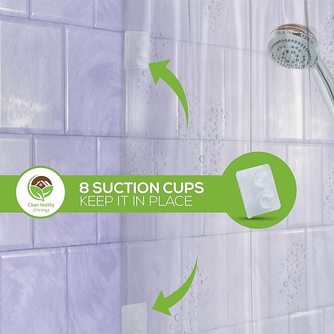Clean Healthy Living Premium PEVA Clear Shower Curtain Liner with Magnets & Suction Cups - 70 X 71 in. Long