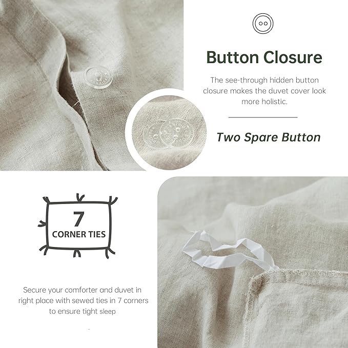 Simple&Opulence 100% Linen Duvet Cover Set, 3 PCS Natural French Flax Duvet Cover King Size, Breathable Soft Comfy Bedding Comforter Cover with 2 Pillowcases(Linen, 104"x92")