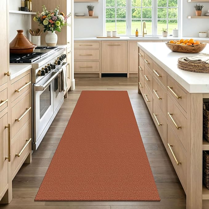 EARTHALL Woven Runner Rug 3x7 Ft Washable Runners for Hallways Wide Non Slip Rubber Backed Kitchen Runner Braided Indoor Floor Carpet for Entryway, Hallway, Kitchen, Bedroom, Rustic Orange/Tan