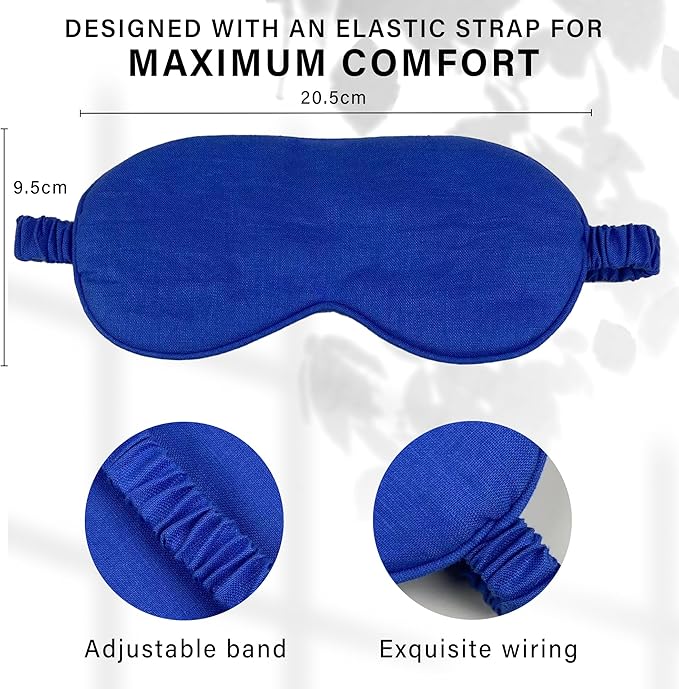 Eye mask Pure Linen Sleep Mask with Elastic Band, No Pressure On Eyes,Side Sleeper Eye Cover Organic Cotton Core Blindfold,Napping & Yoga Travel Essentials (Cornflower Blue)