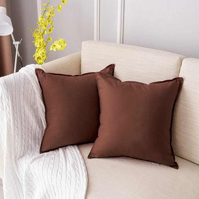 Jeanerlor Set of 2 Decorative 26"x26" Cotton Linen Chair Throw Pillow Case Green for Sofa Durable Classy, Comfortable Cushion Cover for Coffee Shop/Bar (65 x 65cm) Reddish Brown