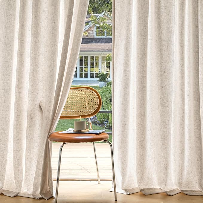 MIULEE Non-See-Through Privacy Linen Curtains 2 Panels, Light Filtering Window Curtains Farn House Textured Back Tab Semi Sheer Drapes for Bedroom Living Room, 52 x 84 Inches Long, Birch
