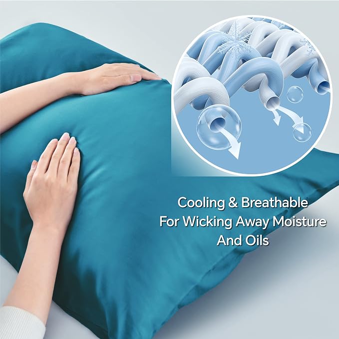 BEDELITE Pillow Cases Queen Size Set of 2, Rayon Derived from Bamboo, Cooling Pillow Cases for Hot Sleepers & Night Sweats, Breathable and Silky Soft Envelope Pillowcases(Teal, 20"x30")