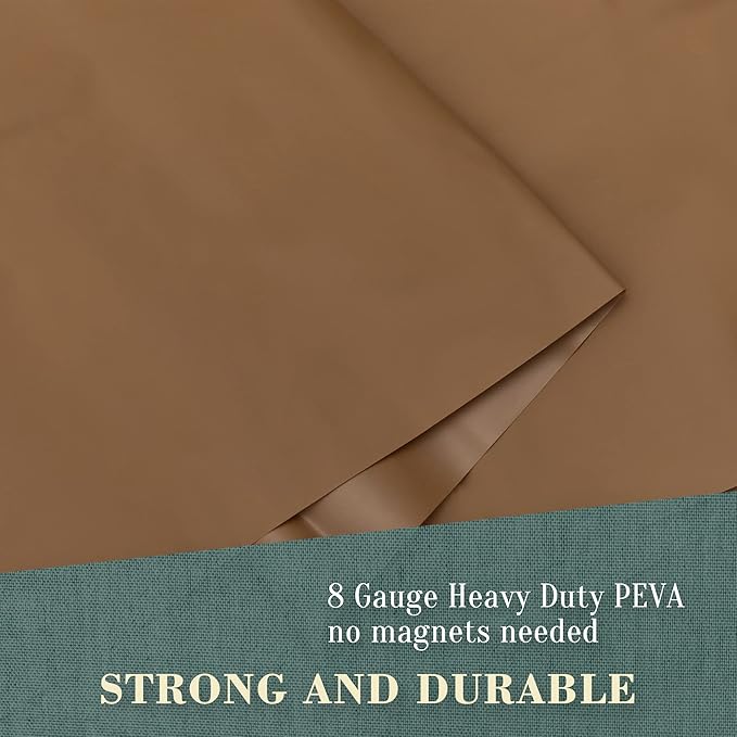 No Hook PEVA Shower Curtain or Liner - 8G Heavy Duty Brown Bathroom Shower Curtain No Hooks Required, Waterproof Plastic & PVC Free, Standard Size 71 x 74, Brown