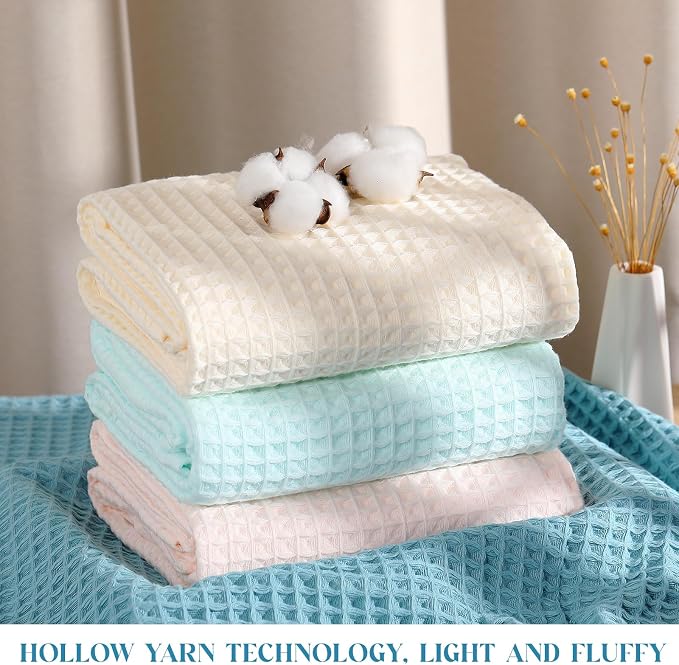 SmoothNovelty 4 Pack 100% Cotton Waffle Bath Towels 28 x 55 Inch Oversize Waffle Towel Quick Dry Absorbent Soft Lightweight Blanket for Bathroom Shower Spa Yoga Beach Pool Travel, Blue, Pink, White