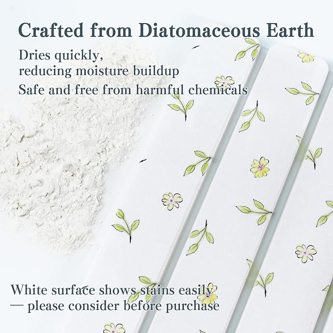 2pcs Stone Dish Drying Mat for Kitchen Counter, Quick-Dry Diatomaceous Earth Water Absorbent Pad & Countertop Drainer, Home Essentials for Bath and Pets - White & Floral, 24x16’’ & 8x4’’