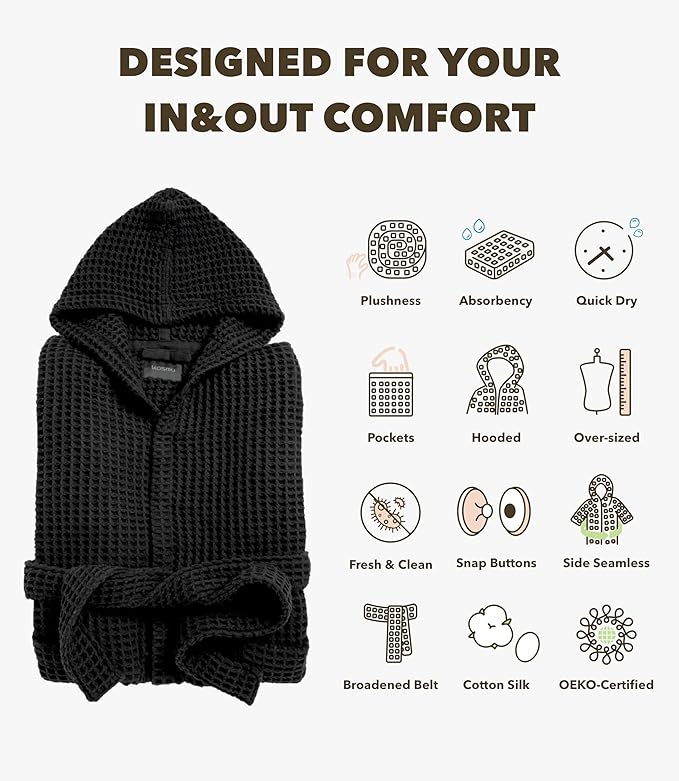 Luxury Organic Japanese Cotton Hotel & Spa Waffle Bathrobe for Men and Women (Hooded/Kimono)