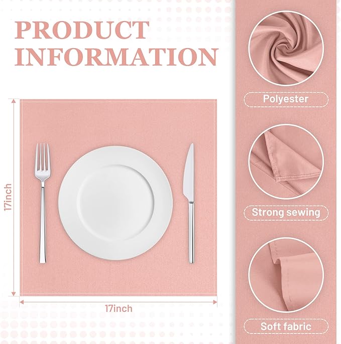 SuperO Set of 80 Cloth Napkins 17 x 17 Inch, Polyester Solid Washable Dinner Napkins with Hemmed Edges,Great for Restaurant, Wedding and Party(Dusty Pink)