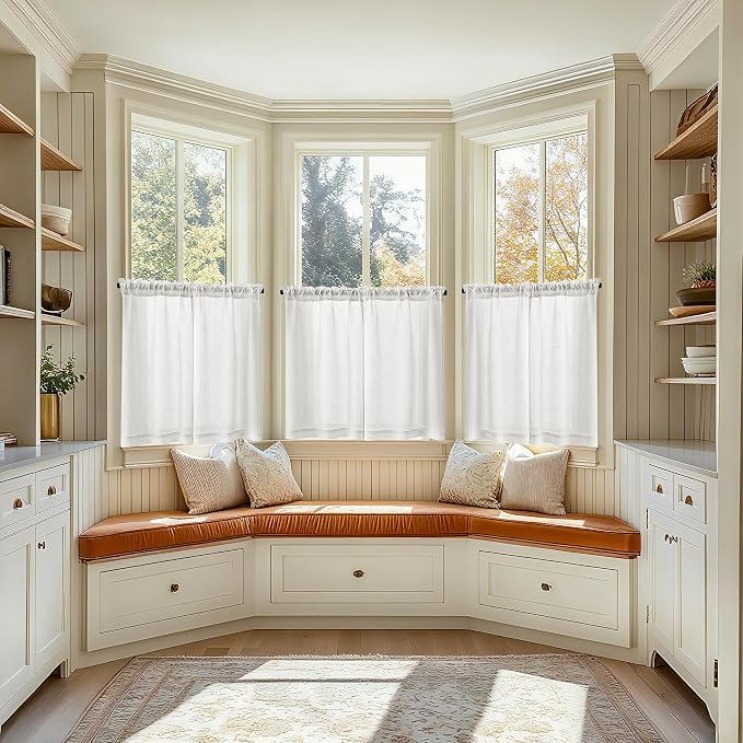 Off White Semi Sheer Linen Bathroom Curtains 36 Inch Long 2 Panels | Ivory, Curtain for Kitchen Laundry Over Sink, Privacy Assured with Light Through, Aesthetic, Rod Pocket Drapes, 25x36 Inches