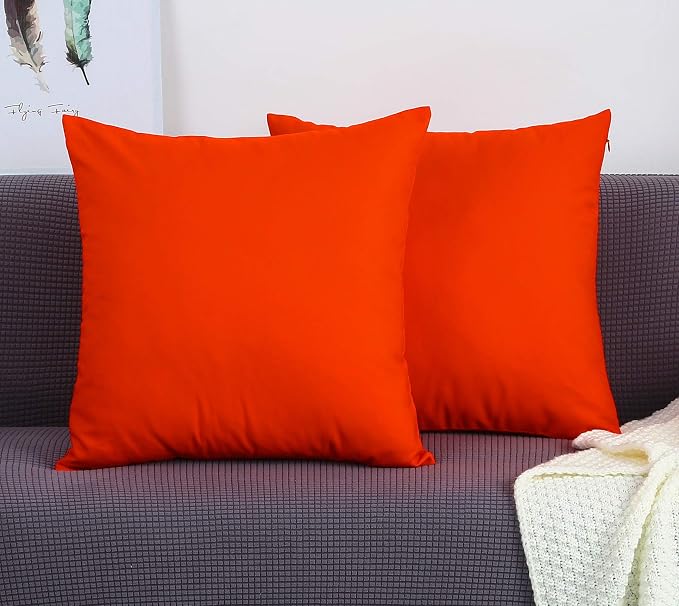 TangDepot 100% Cotton Solid Throw Pillow Cover 24x24 Red Orange | 100% cotton, same-color zip, machine wash & air dry. For living room, bedroom, office, car. 42 colors, 376 sizes. Cover only.