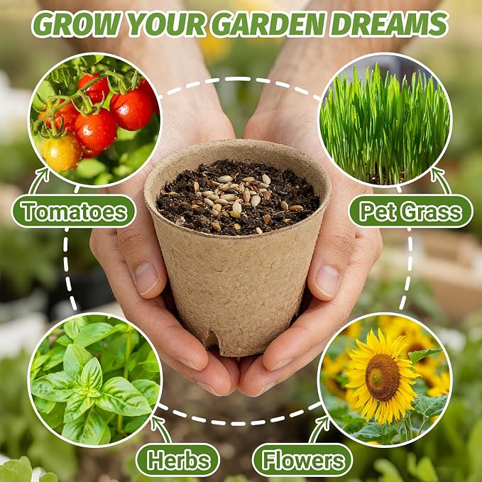 60Pcs 3.1 Inch Peat Pots - Nursery Pots with Drainage Holes for Seedlings - Biodegradable Seed Starting Pots with 60Pcs Plant Labels for Garden Plants