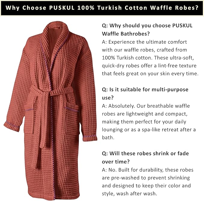 PÜSKÜL Luxury Waffle Robe for Women & Men - Natural 100% Turkish Cotton Bathrobe - Housecoat Womens & Housecoat Mens