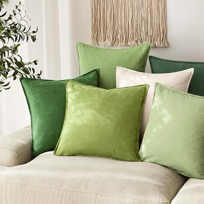 Foindtower Pack of 2, Decorative Linen Soild Throw Pillow Covers Soft Accent Euro Cushion Case Farmhouse Neutral Pillowcase for Chair Couch Sofa Bedroom Living Room Home Decor 18 x 18 Inch Lush Green