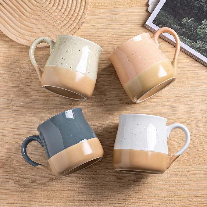 GBhome Ceramic Coffee Mugs Set of 4, 24oz Handmade Large Coffee Mugs Set with Terracotta Underside for Latte/Tea/Beer/Hot Cocoa/Cappuccino/Soup Dishwasher & Microwave Safe-Multicolor