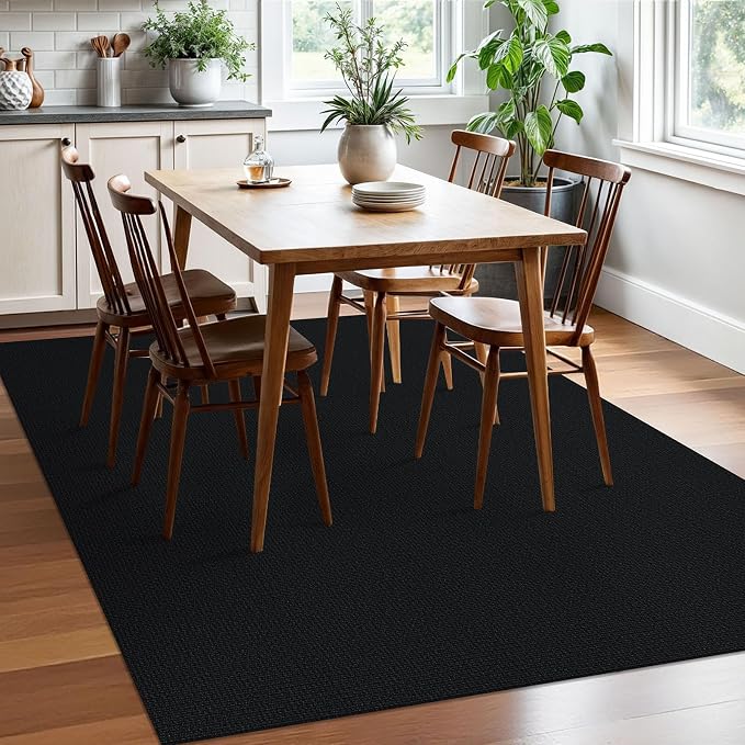 EARTHALL Washable Area Rugs 5x7 Ft Non Slip Living Room Rugs Cotton Rubber Backed Dining Room Rug Braided Bedroom Rugs Indoor Outdoor Floor Carpet for Living Room, Bedroom, Dining Room, Black/Grey