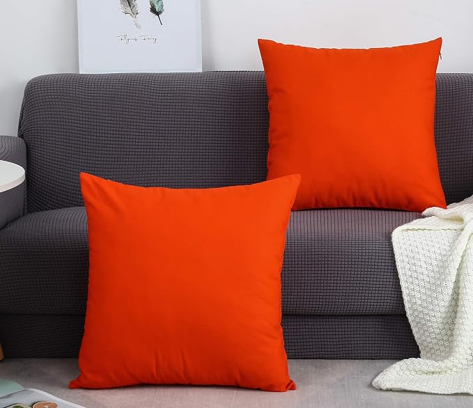 TangDepot Handmade Decorative Solid 100% Cotton Canvas Throw Pillow Covers/Pillow Shams, (14" x14" , Deep Orange, 1 Count (Pack of 1)) | 100% cotton, same-color zip, machine wash & air dry. For living room, bedroom, office, car. 42 colors, 150 sizes. C...