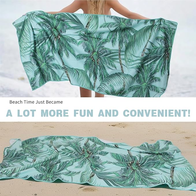 Beach Towel, Ultra Soft and Sand Free Pool Towel, High Absorbent Vacation Essentials, Quick Dry Light Weight Beach Blanket for Vacation