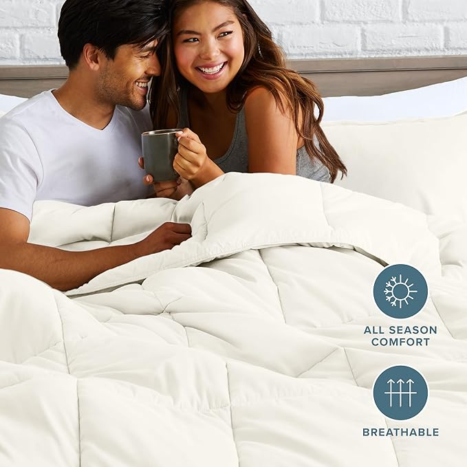 Bare Home Comforter Set - Oversized King Size - Ultra-Soft - Goose Down Alternative - Premium 1800 Series - All Season Warmth (Oversized King, Cream)
