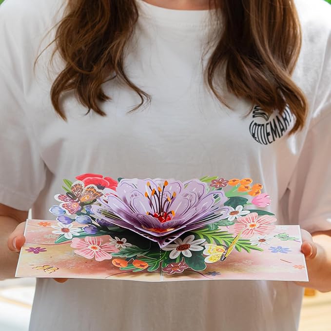 Frndly by Paper Love 3D Floral Bliss Pop Up Card, Gift for Birthday, Wedding, Anniversary, Thank You, Get Well, Valentine’s Day, Mother’s Day & All Occasions, 100% Recycled & Eco-Friendly, 8" x 6" Cover, Includes Envelope and Note Tag
