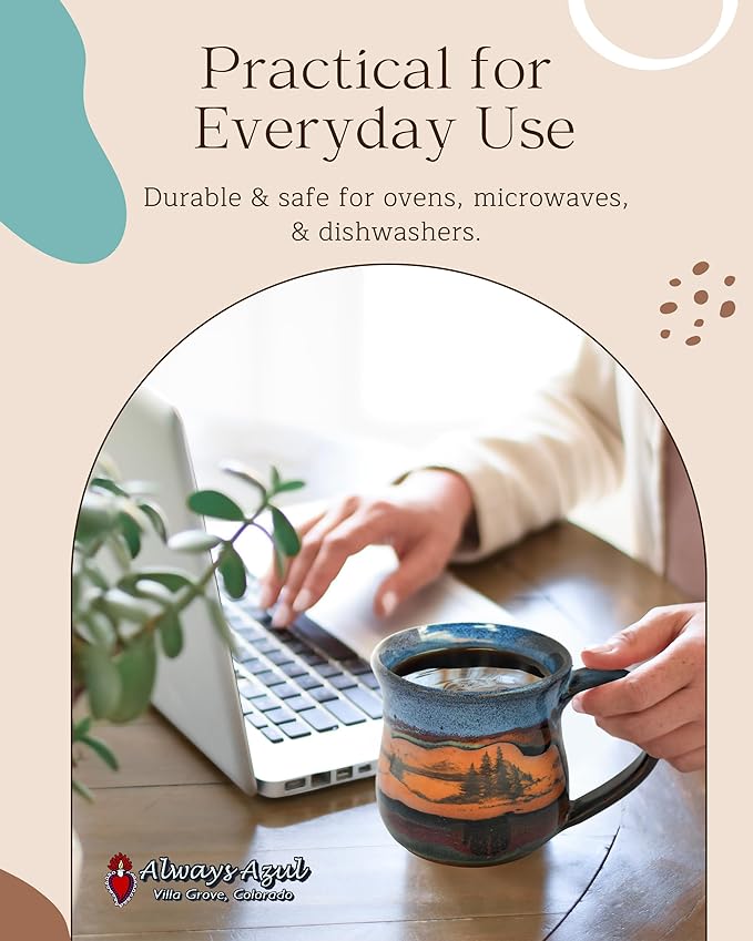 Handmade Ceramic Coffee Mug - Always Azul Mountain Scene 14oz Coffee Mug - Oven, Dishwasher, & Microwave Safe Mug - Kitchen Essentials Made in Colorado, Seamist