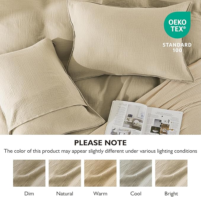 EMME Muslin Duvet Cover Set 100% Cotton Queen Size Linen Like Soft Breathable Lightweight Summer Comforter Cover Set with Zipper Closure (Queen, 90"x90")