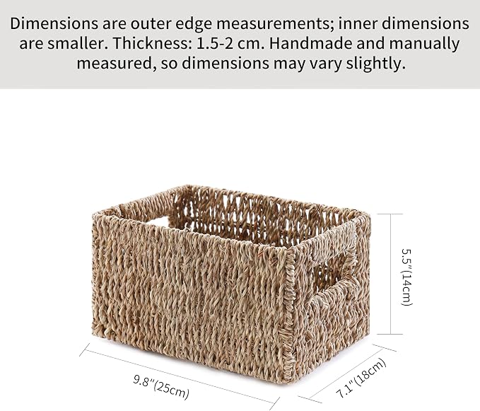 Handwoven Seagrass Storage Basket with Handles, Natural Woven Shelf Organizer Bin for Toys, Books, Closet and Home Storage (Small)