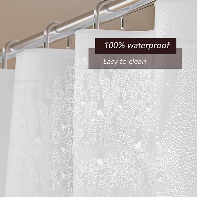 TIKABC Shower Curtain Liner, 4G PEVA Shower Liner, Plastic Waterproof Shower Curtains, with Grommet Holes and 3 Magnetic Weights(White)