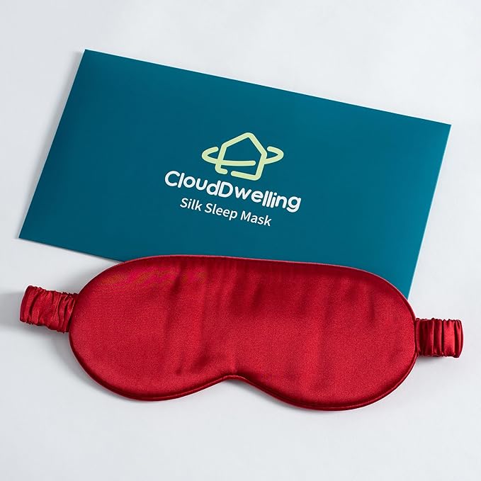 100% 22 Momme 6A Grade Double-Sided Pure Mulberry Silk Eye Mask Soft Breathable Sleep Blindfold with Elastic Headband for Men and Women Pack of 1 (Red)