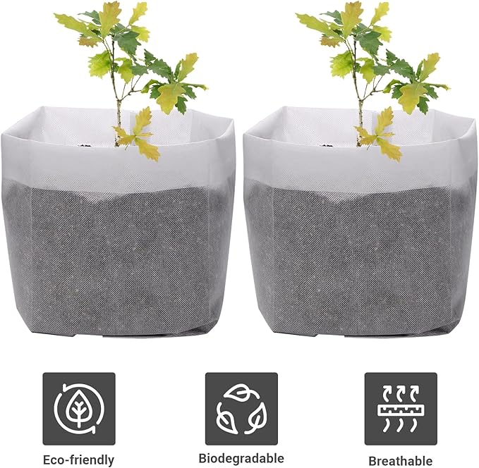 GREANER Plant Nursery Bags, 40 PCS 15.7""x14.2"" Garden Bags to Grow Vegetables, Non-Woven Biodegradable Plant Pots for Gardening Seed Plant Bag, Potato, Flower, Tomato Plant Starts, White