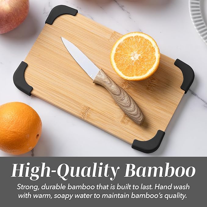COOK WITH COLOR Non-Slip Cutting Board Set – Kitchen Essentials with Easy Grip Handle for Meat, Veggies, and Fruits, 3 Cutting Boards, Bamboo Non-Slip Black