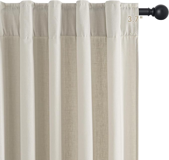 NICETOWN Beige Cotton Linen Curtains 84 inch Long 2 Panels Set, 55" Wide Flax Belgian Linen Blend Organic Privacy Window Drapes Rod Pocket & Back Tab with Light Filtering for Bedroom/Living Room