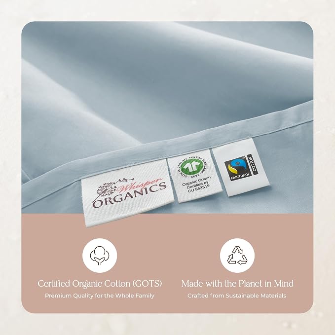 Certified Organic Full Flat Sheet Only - 100% Organic Cotton Top Sheet with Luxurious Soft and Breathable 500 Thread Count Sateen Weave Finish - GOTS & Fairtrade Certified (Powder Blue, Full)