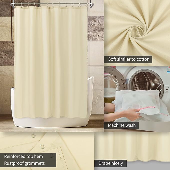 ALYVIA SPRING Stall Fabric Shower Curtain Liner Waterproof - Soft & Lightweight Small Shower Curtain with Magnets for Narrow Stall Size, Machine Washable - 36x72, Cream
