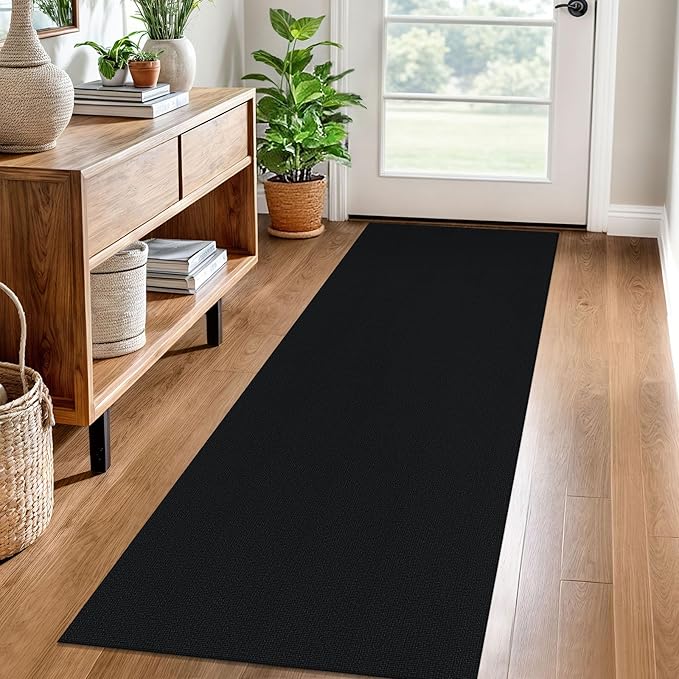 EARTHALL Washable Runner Rug 2x6 Ft Non Slip Runners for Hallways Cotton Rubber Backed Kitchen Runner Braided Indoor Floor Carpet Runners for Entryway, Hallway, Kitchen, Bedroom, Black/Grey
