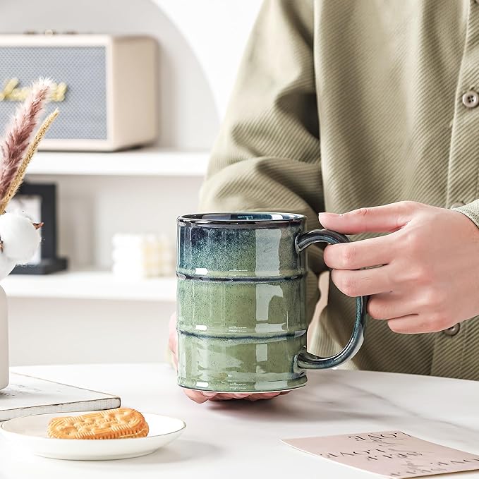 Coffee Mug, 22 oz Beer Mugs Large Ceramic Coffee Mug Tea Cups, Handmade Mug with Big Handle for Office and Home, Dishwasher and Microwave Safe (Crystal Green)