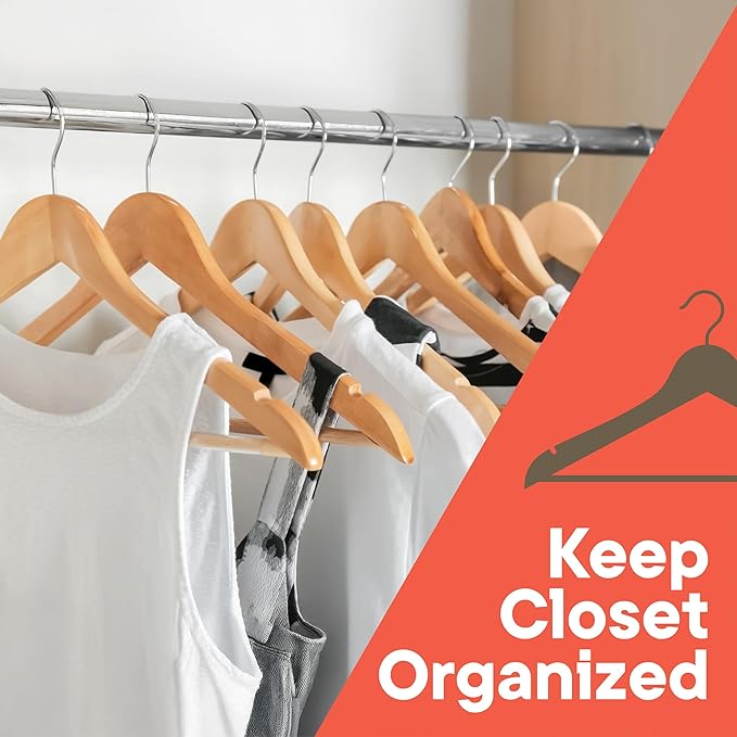 Natural Wooden Hangers 80 Pack – Heavy-Duty with 360° Swivel Hook, Non-Slip, Pants Bar & Shoulder Grooves - Wooden Hangers for Suits, Jackets, Dresses & Camisoles, Space-Saving and Smooth Finish