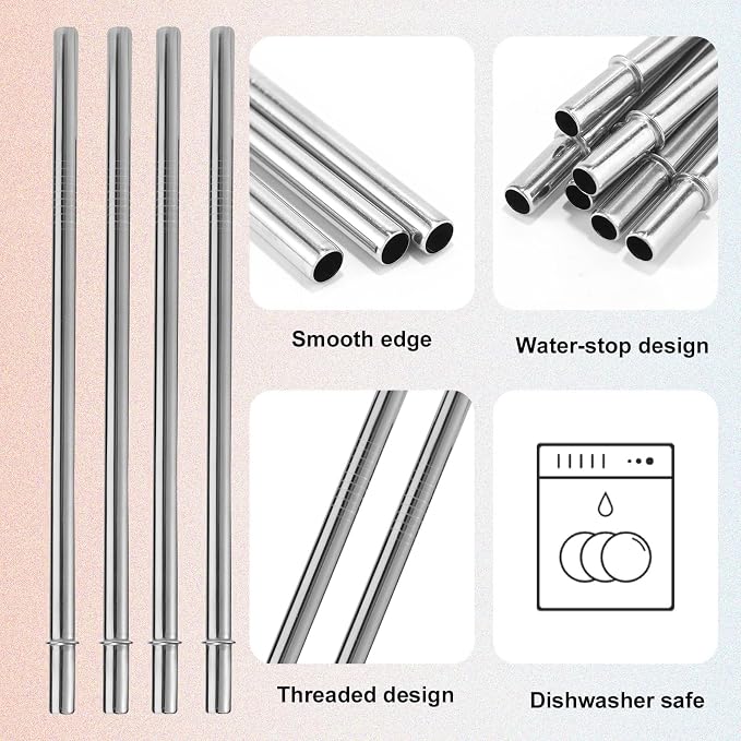 6pcs Stainless Steel Straws for Starbucks Cold Cup Venti 16 oz, Reusable Straight Metal Straws with Cleaning Brush BPA-Free Ideal Replacement Compatible with Starbucks Tumblers