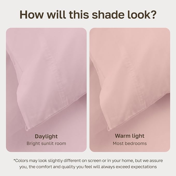 California Design Den Queen Sheet Set - Soft 100% Organic Bed Sheets with Deep Pockets, Crisp Percale, Breathable and Durable Bedding Set (Pink - Chalky Tone)