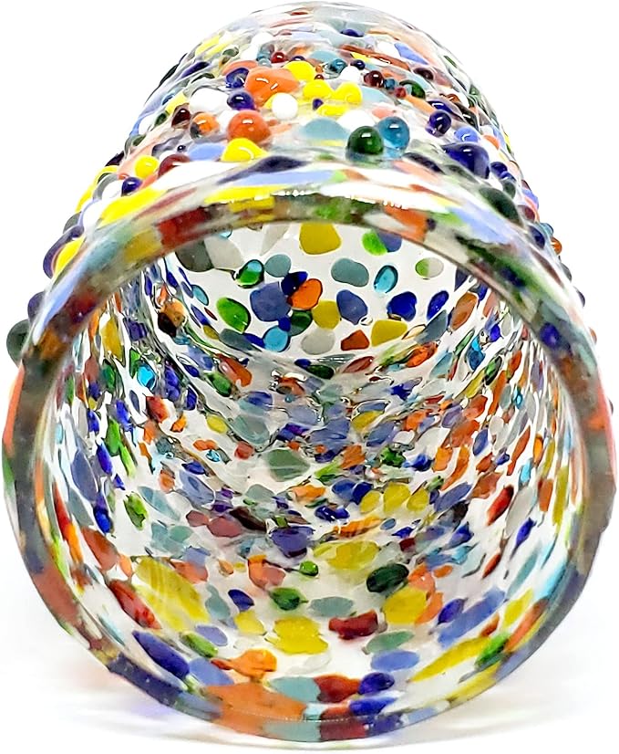 Confetti Rocks 14 oz Drinking Glasses (set of 6) Mexican Handmade Multicolor Glassware, Recycled Glass, Lead-free, Toxin-Free (Drinking)
