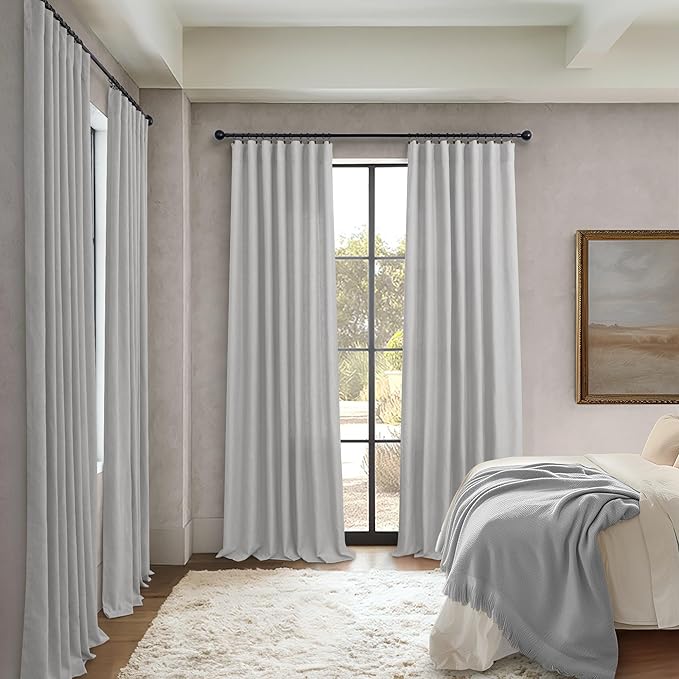 Grey Curtains 38 Inch Wide for Bedroom 2 Panels Rod Pocket Back Tab Loops Semi Privacy Sheer Linen Cotton Textured Light Filtering Light Gray Curtains for Living Room Farmhouse Decor 38 Width 96 Long