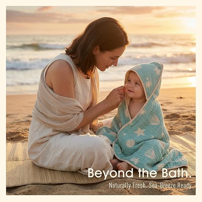 Ultra-Soft Muslin Baby Hooded Towel - 32 x 32 Inches, Ideal for Bath & Beach, Suitable for Both Boys & Girls from Newborns to Toddlers