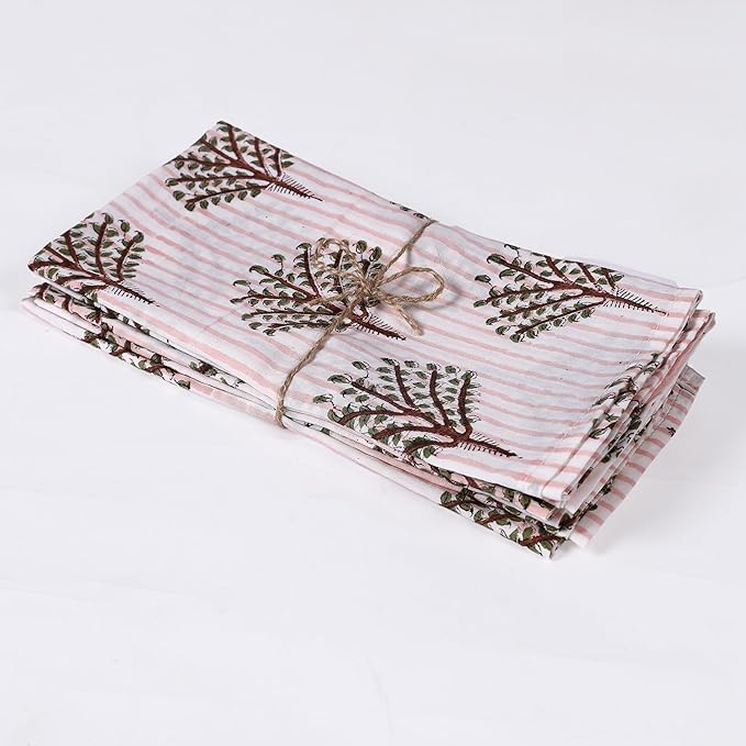 The Home Talk 100% Cotton Fall Cloth Designer Dinner Napkins, Handblock Print, Washable Durable Linen for Everyday Use Wedding Parties Outdoors Thanksgiving I 18 X 18 Inches I Set of 6 | Palm