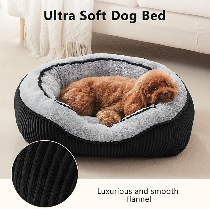 Dog Beds for Small Medium Large Dogs & Cats. Washable Pet Bed, Orthopedic Dog Sofa Bed, Soft Calming Sleeping Warming Puppy Bed (Black, Large-(30’’x 24’’x 9’’))