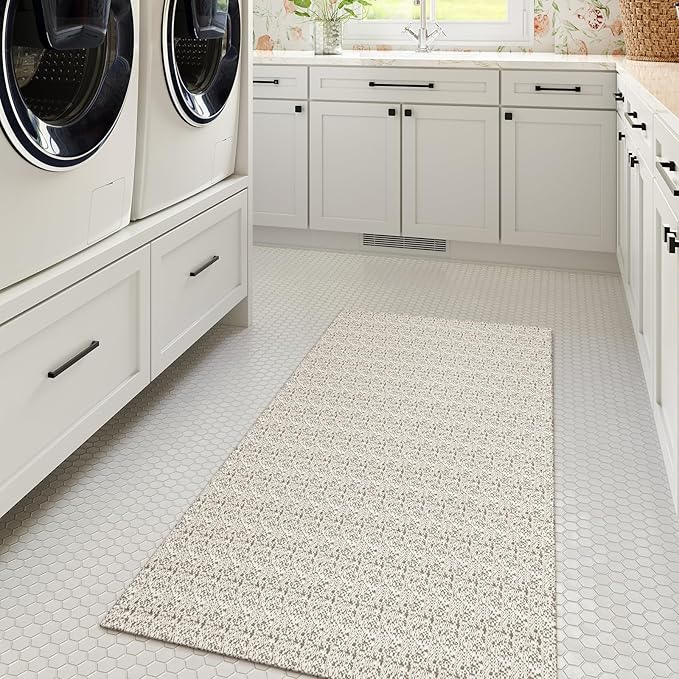 Collive Boho Washable Area Rugs 3x5 Kitchen Area Rugs Rubber Backed Woven Braided Carpet Non-Slip Farmhouse Bedroom Rugs Tan Indoor Front Door Rugs for Entryway Bathroom Balcony, Natural
